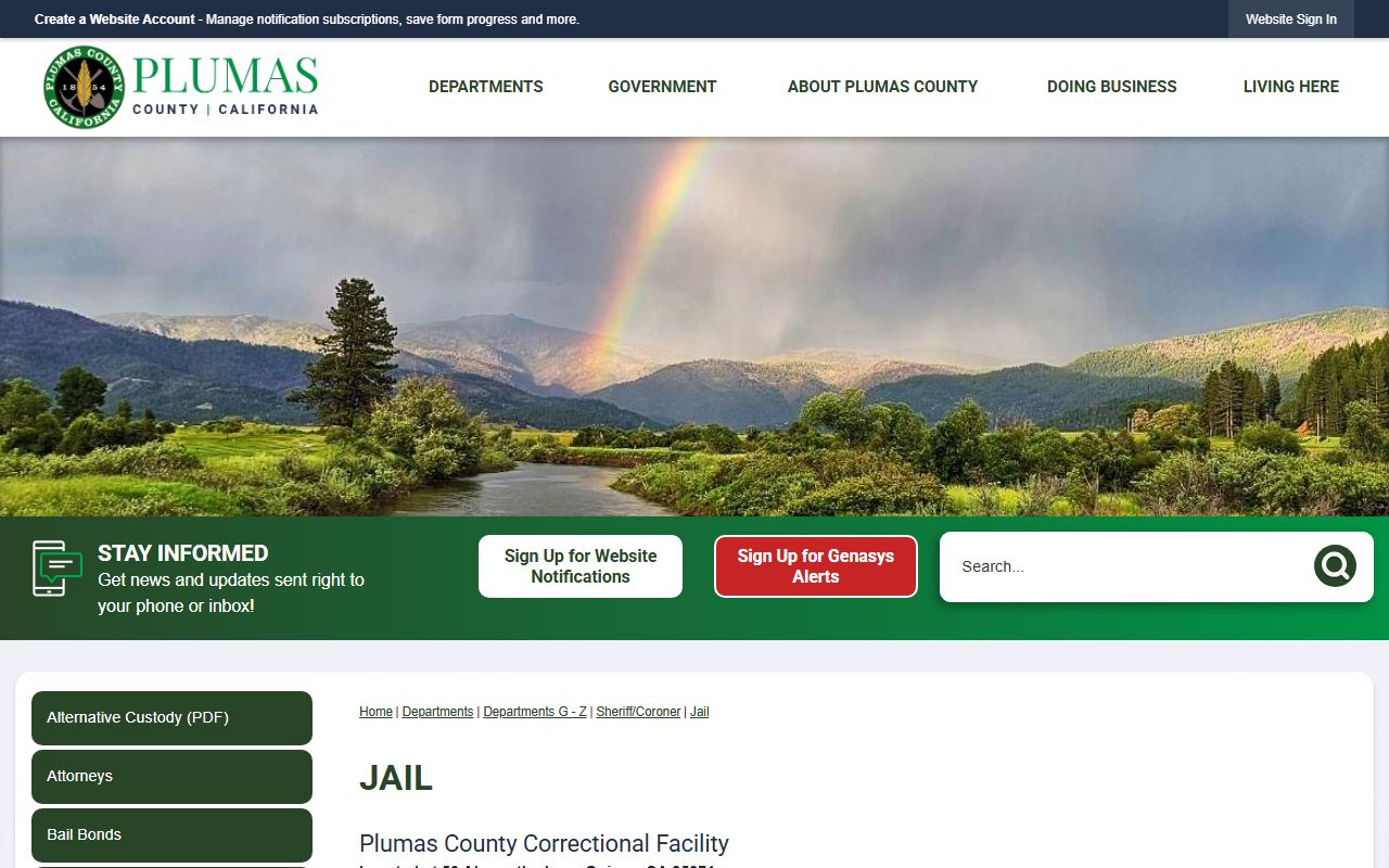 Plumas County Correctional Facility inmate information page for occasional Sierra County housing