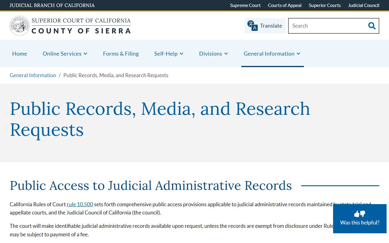Sierra County court records after arrest public records request page