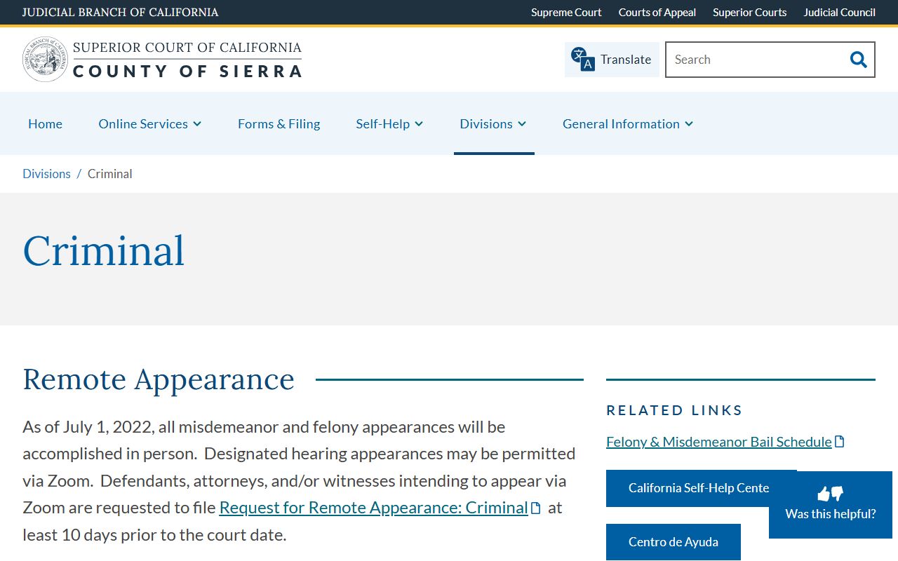 Sierra County court records after jail arrest criminal division page